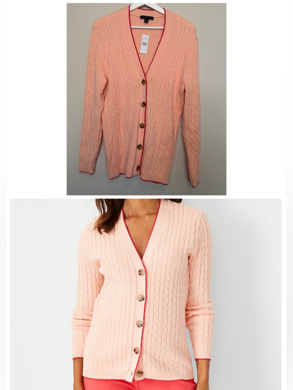 Ann Taylor Peach V-neck Cable knit Cardigan
